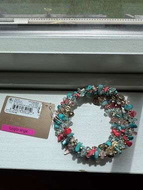 Turquoise & Coral Beaded Stretch Bracelet - Women Jewelry